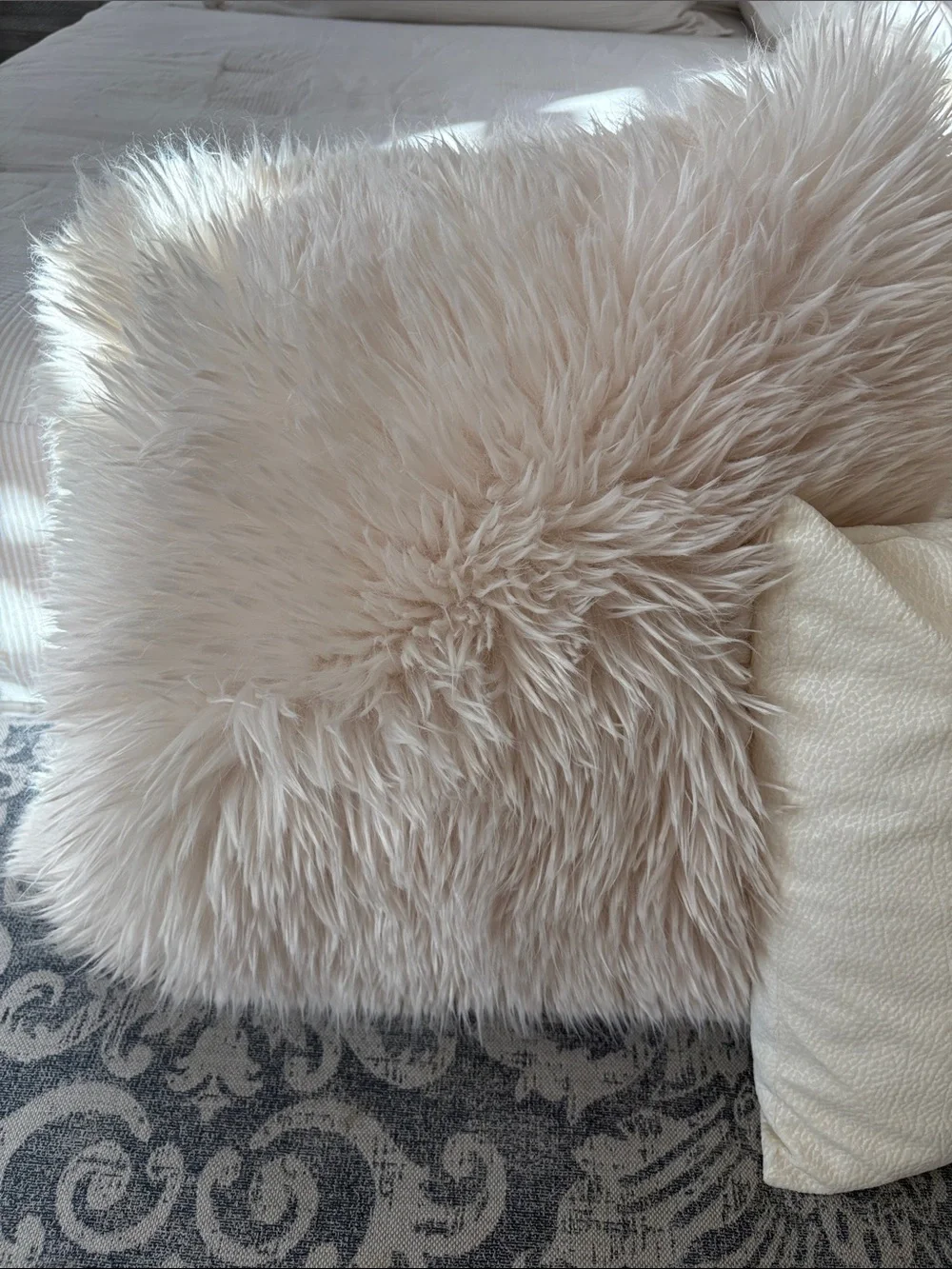 Luxe Faux Fur Throw Pillow in Soft Cream